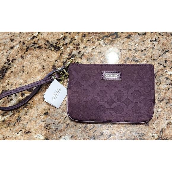Coach Bordeaux Dark Purple Signature Wristlet NWT F50423